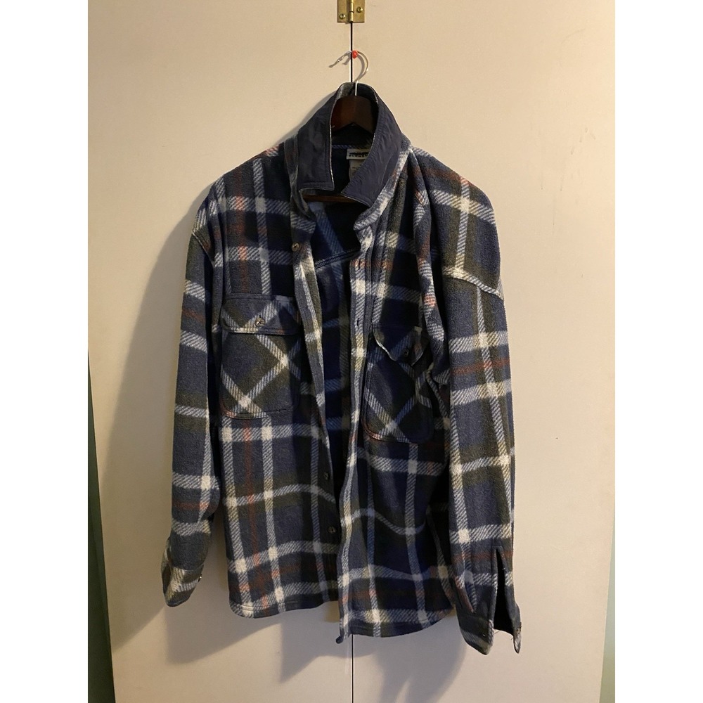 Vintage Northern Elements Plaid Shacket Men's Medium Fleece Shirt Jacket Blue